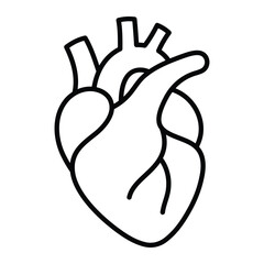 Heart vector icon. Black line art illustration of human cardiovascular organ for medical, healthcare, and anatomy design.