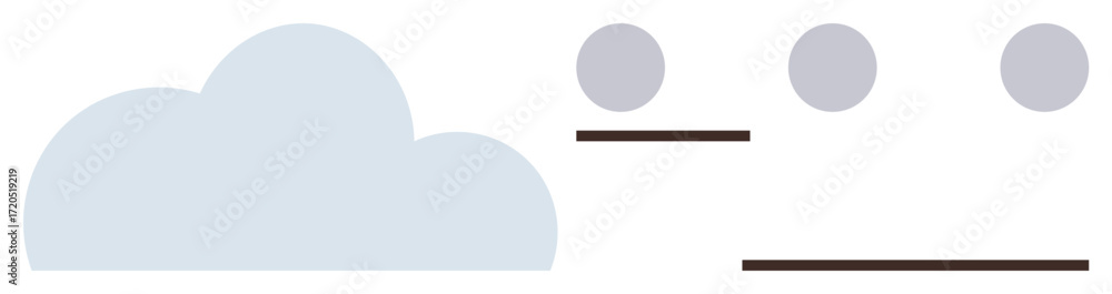 Poster light gray cloud alongside three dots over lines, symbolizing cloud computing, data sharing, storage