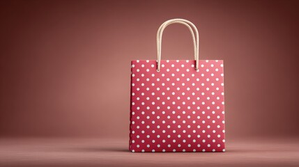 A red polka dot bag is sitting on a table