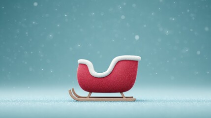 Fototapeta premium A red sleigh with white trim sits on a snowy ground