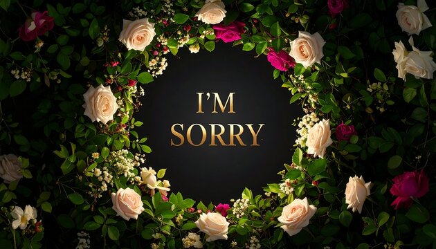 Floral wreath with the words "I'm Sorry" in gold