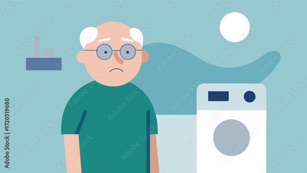 Aufkleber a man in his 80s stands in front of his dryer scratching his head in frustration as he struggles to 
