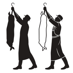 Butcher hanging meat silhouette