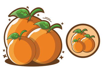 Fresh Oranges with Leaves Cartoon Vector Illustration