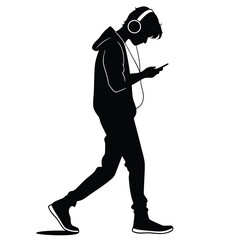 Teenager listening to music silhouette
