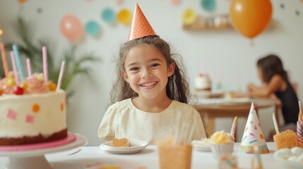 Adorable Girl Celebrates Birthday with Cake and Friends