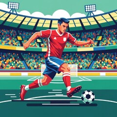 Dynamic football player in vibrant stadium illustration displaying high energy action