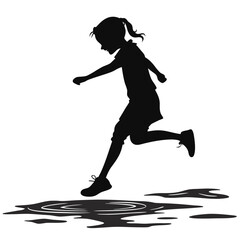 Girl jumping over puddle silhouette
