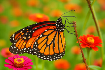  AI-Generated image of a monarch butterfly perched delicately on a thin twig.