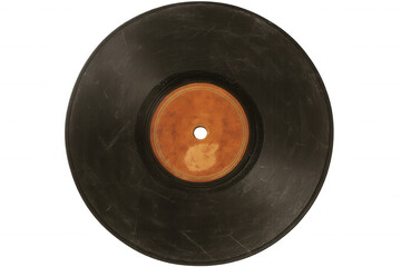 Vintage vinyl record showing scratches and wear, collecting dust, music nostalgia concept, transparent background