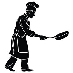Chef holding frying pan silhouette