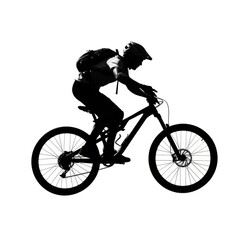 Fototapeta premium Silhouette of a mountain biker speeding downhill, portraying adventure and endurance