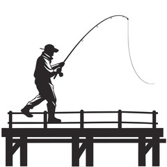 Fisherman casting line off pier silhouette