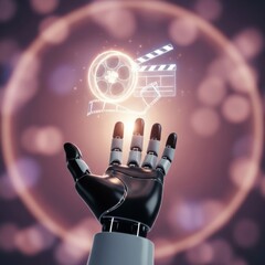 Digital filmmaking future: Robotic hand presenting cinematic technology vision