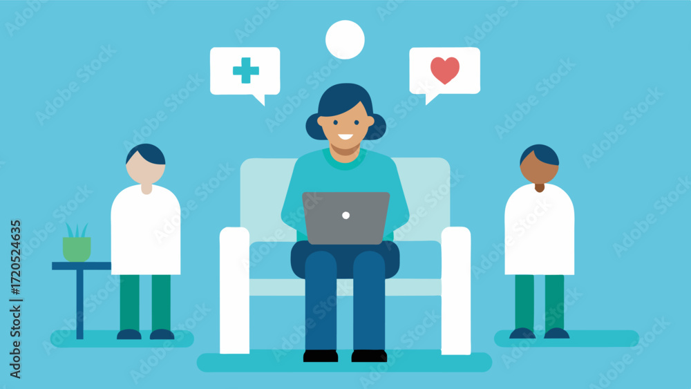 Aufkleber a person participating in a virtual support group while in a hospital waiting room representing the 