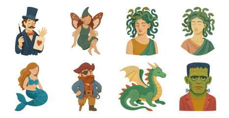 Fototapeta premium PNG Whimsical fantasy character collection, element set on transparent background