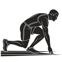 Runner kneeling at start line silhouette