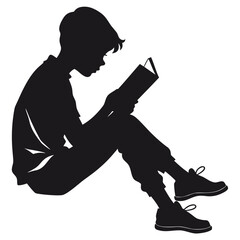 Boy reading comic book silhouette