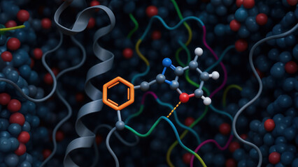 New drug interaction in molecular universe with protein structure and chemical bonds in dark background