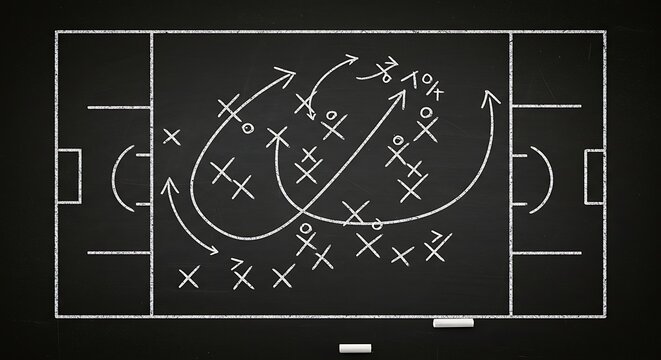 Chalkboard Soccer Strategy: Playbook Diagram with Arrows