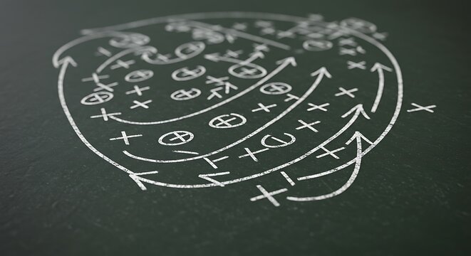 Chalkboard Play Strategy: Intricate Game Plan in Artistic White Lines - Powered by Adobe