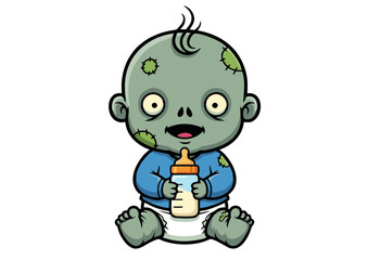 Obraz premium Adorable Zombie Baby Illustration Cute Undead Infant with Bottle