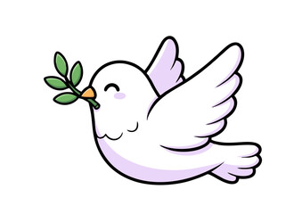Fototapeta premium Adorable Cartoon Dove of Peace with Olive Branch Illustration