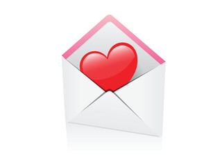 Loving heart in envelopes. Open envelope with heart. Subscribe to newsletter. Email message. Send post card. Envelope with document. Mail notification. Cartoon design icons