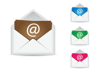 Set of mail envelope icon in 3d style. unfolded envelope mockup. Mail and e-mail. Email message vector illustration on white isolated background