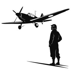 Pilot standing near plane silhouette