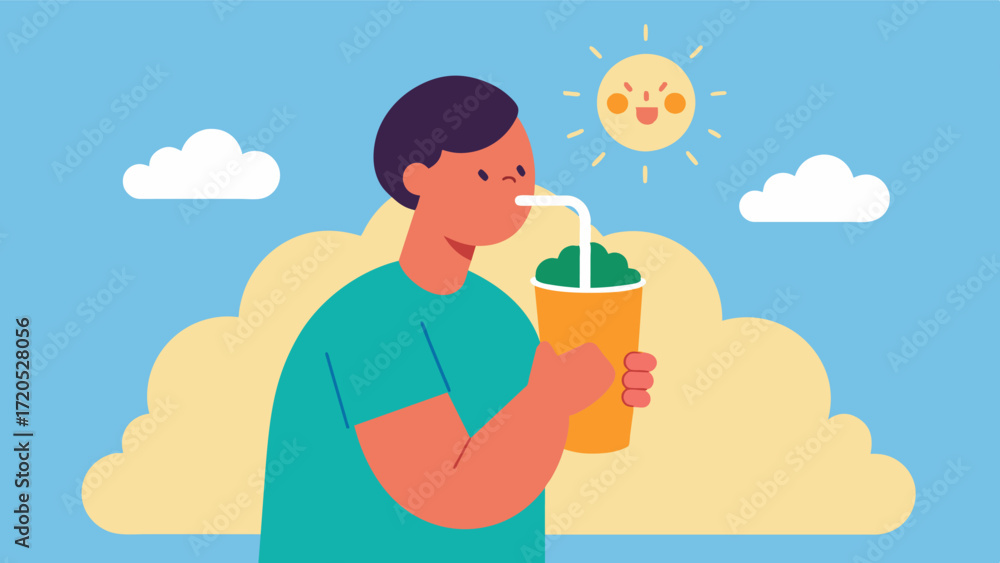 Aufkleber a person enjoying a refreshing smoothie on a sunny day with a caption that reads nourish your brain 
