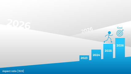 Business roadmap steps from 2023 to 2026. Goal achievement concept with growth and progress timeline