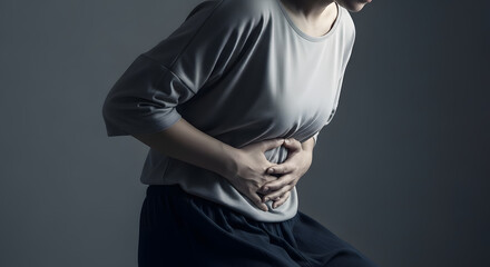 Ovarian and Cervical Cancer. Woman Touching on Lower Abdomen in Pain, Female Reproductive System, Uterus, Women's Health, PCOS and Gynecology