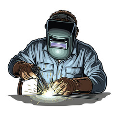 Vector Illustration of Welding Worker in Protective Gear in Modern Style with Neutral Colors