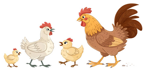Various Chickens PNG – Cartoon and Realistic Rooster, Hen and Chick Illustrations on Transparent Background