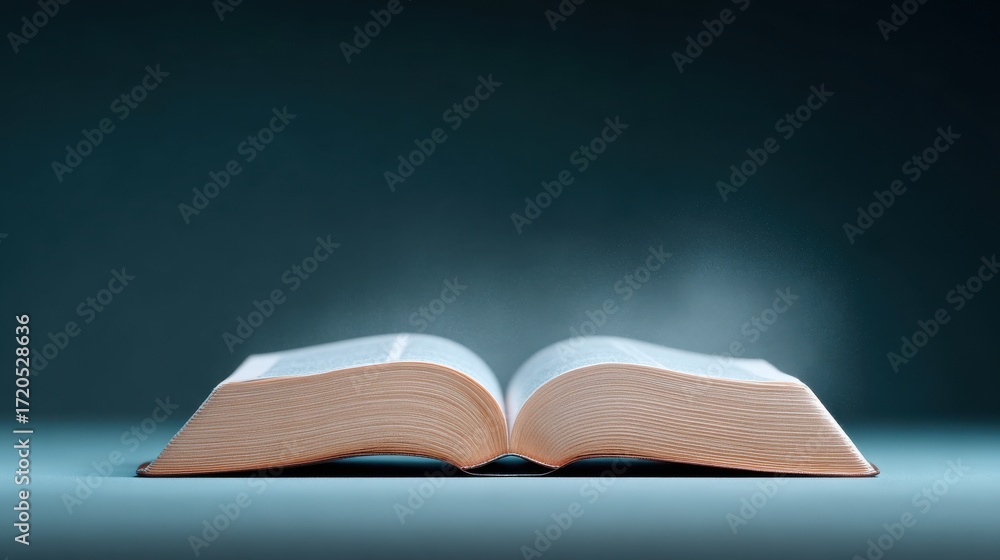 Poster a book is open to a page with a white line on it