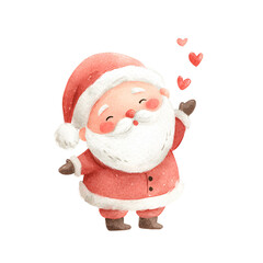 Fototapeta premium Happy Santa surrounded by hearts watercolor design