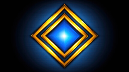 Obraz premium Bright geometric diamond shape with golden frames and blue center glowing against a dark background in a modern artistic style