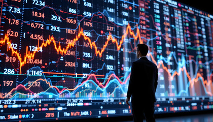 Business Leader with Holographic Market Display