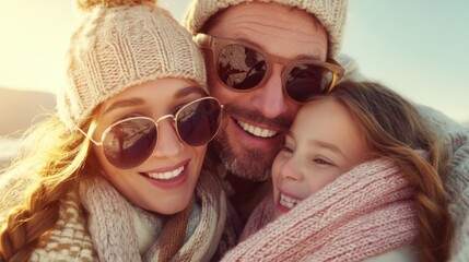 Winter family adventure snowy landscape photograph warm smiles close-up cherishing moments together