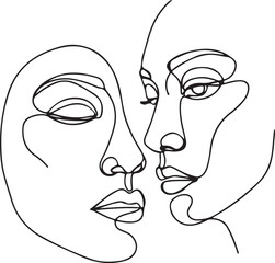 Continuous line drawing of two faces in profile, representing emotional connection and intimacy.