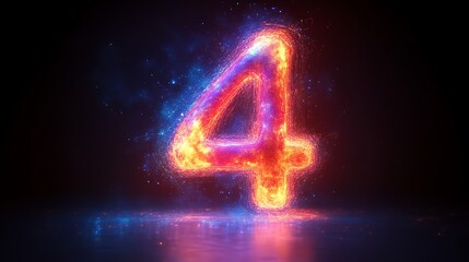 Glowing, fiery number four on dark background