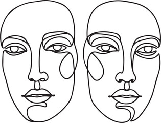 Minimalist line drawing of two faces, featuring an abstract, geometric design with a tear shape.
