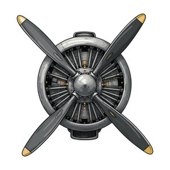 Vector Illustration of Aircraft Engine with Propeller in Realistic Style for Aviation Design
