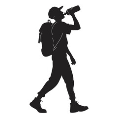 Hiker drinking water bottle silhouette