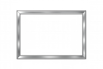 Metal frame silver border on transparent background for advertising or gallery presentation