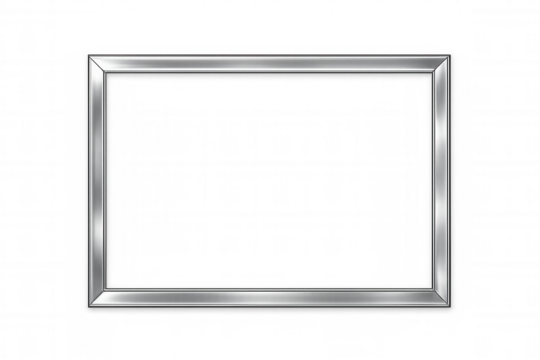 Metal frame silver border on transparent background for advertising or gallery presentation