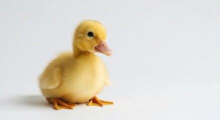 Fototapeta premium Adorable fluffy duckling sits peacefully bathed in soft light. AI Generated