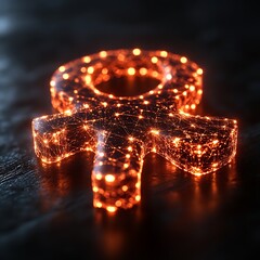 Glowing, orange symbol on dark surface