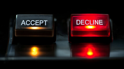 Accept and decline illuminated buttons close up.